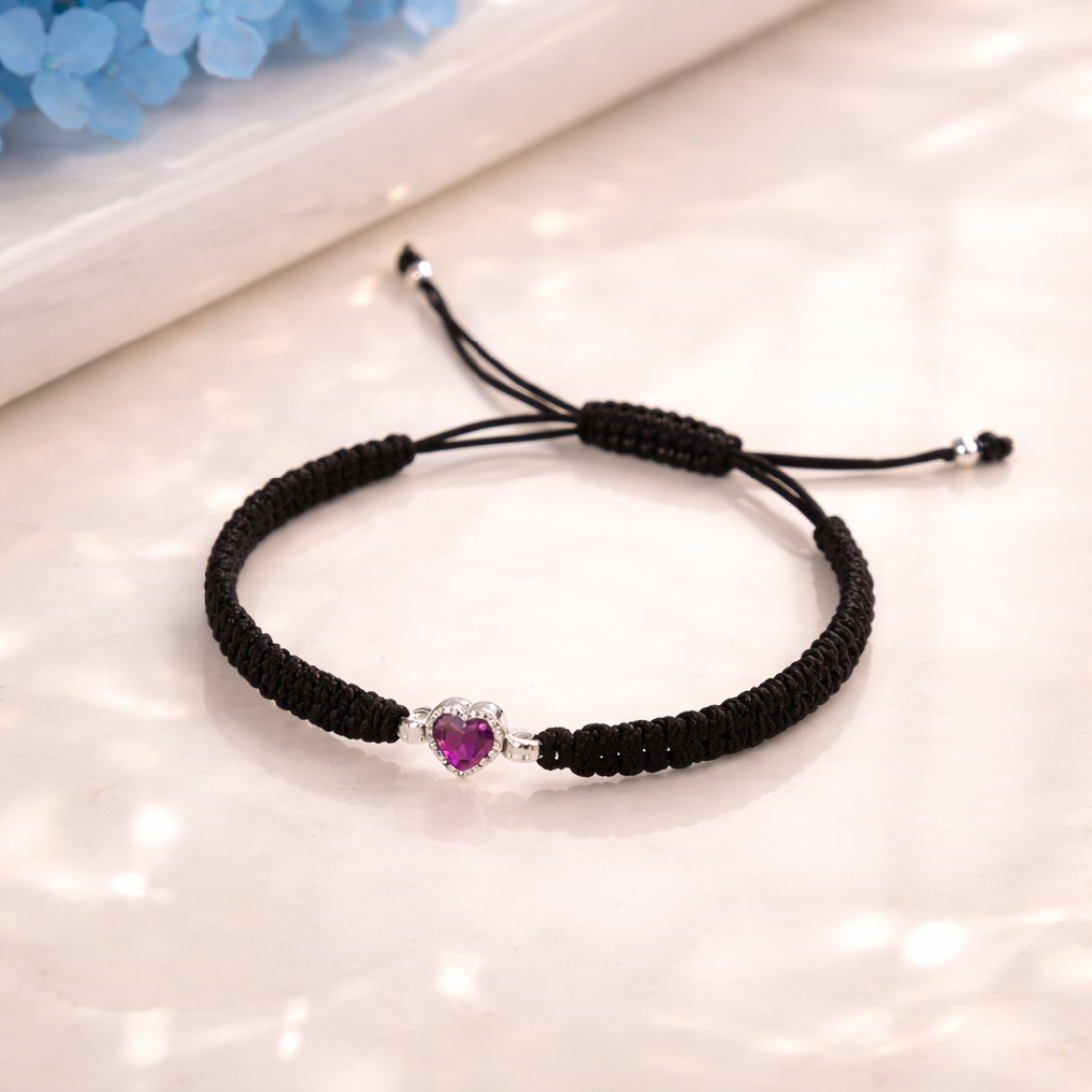 Handcrafted Black Macrame Purple Heart Bracelet