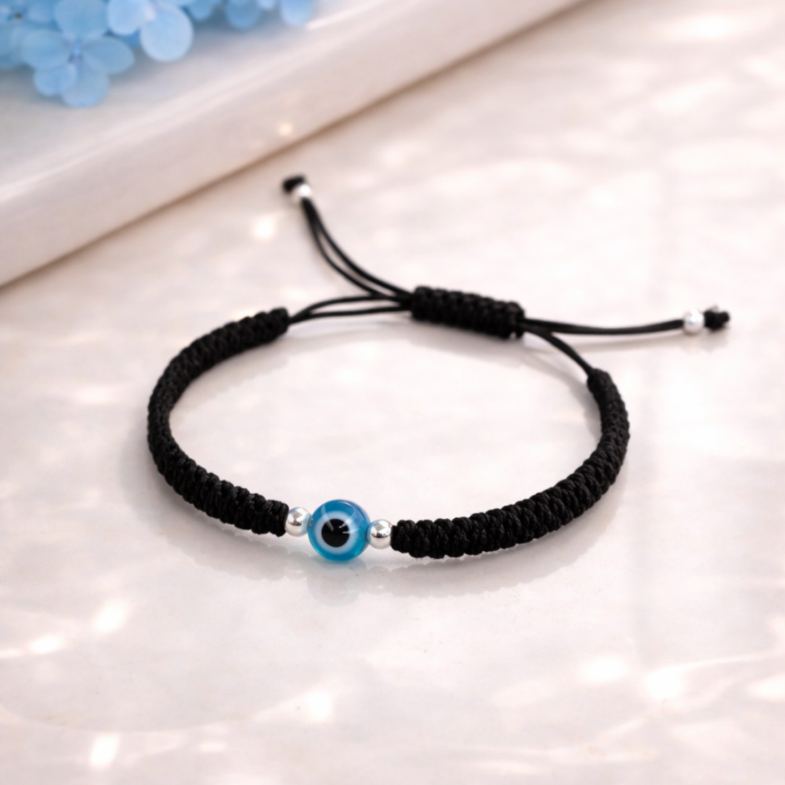 Handcrafted Adjustable Black Cord Evil Eye Bracelet