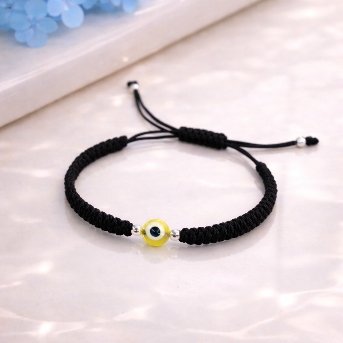 Handcrafted Black Cord Yellow Evil Eye Bracelet