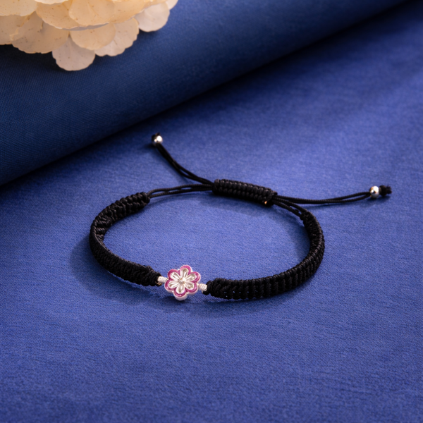 Floral Charm Hand-Woven Adjustable Cord Bracelet