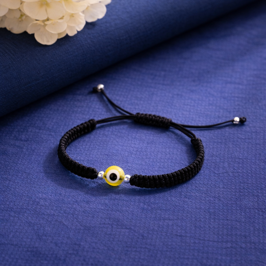 Handcrafted Black Cord Yellow Evil Eye Bracelet