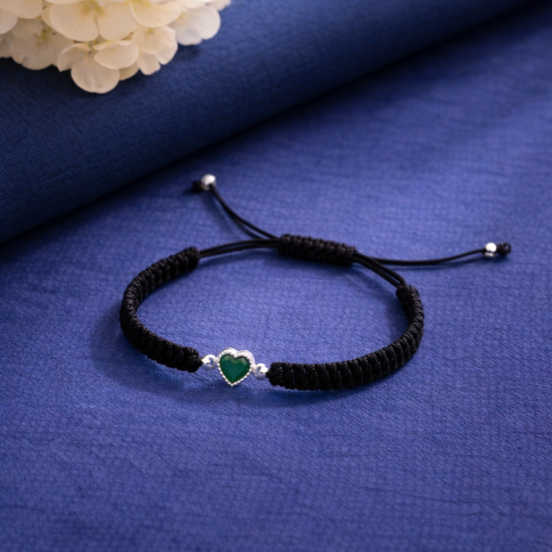 Handcrafted Black Cord Green Heart Bracelet