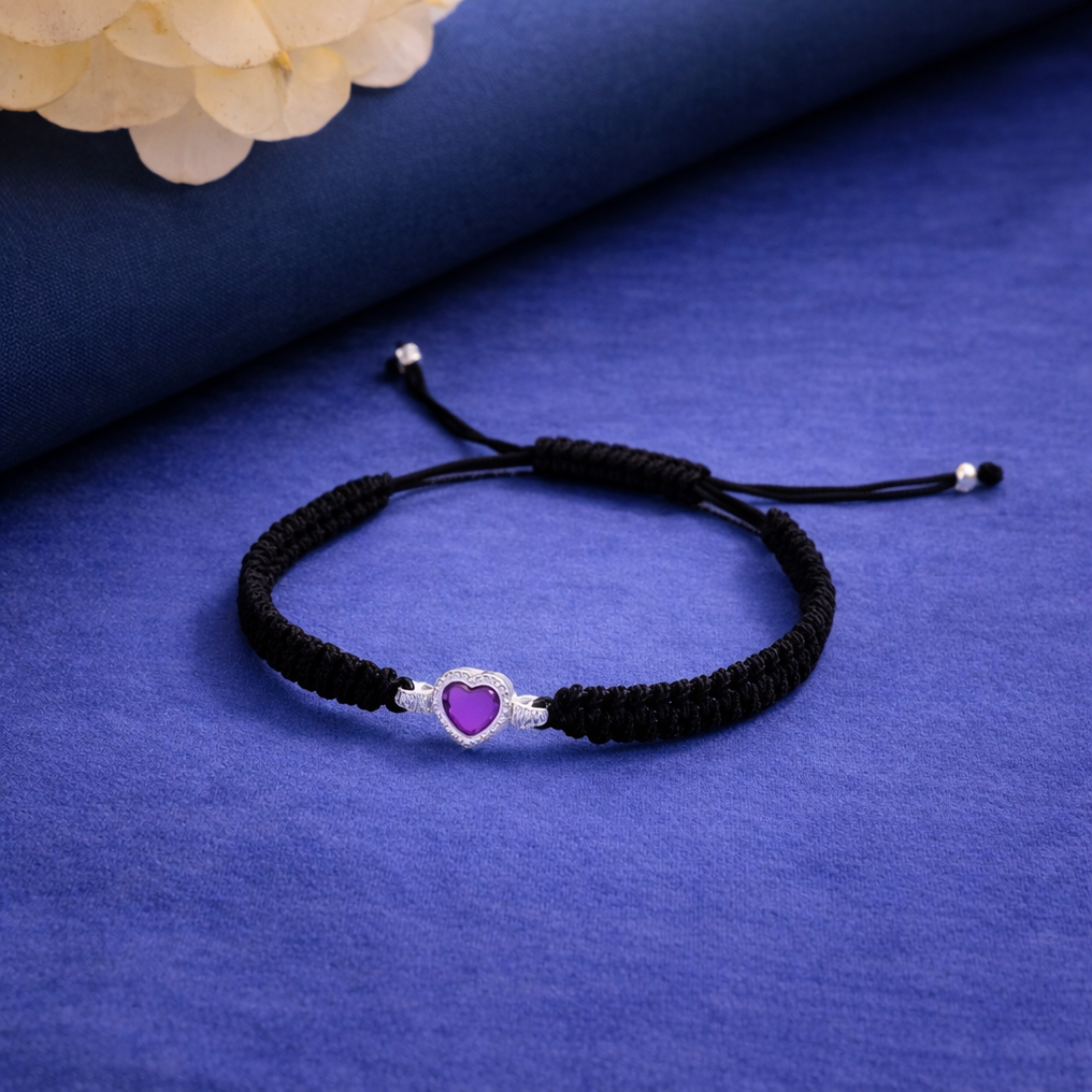 Handcrafted Black Macrame Purple Heart Bracelet
