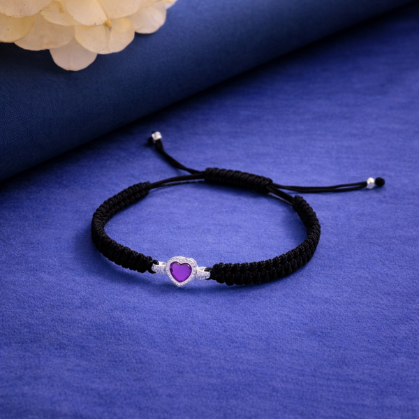 Handcrafted Black Macrame Purple Heart Bracelet