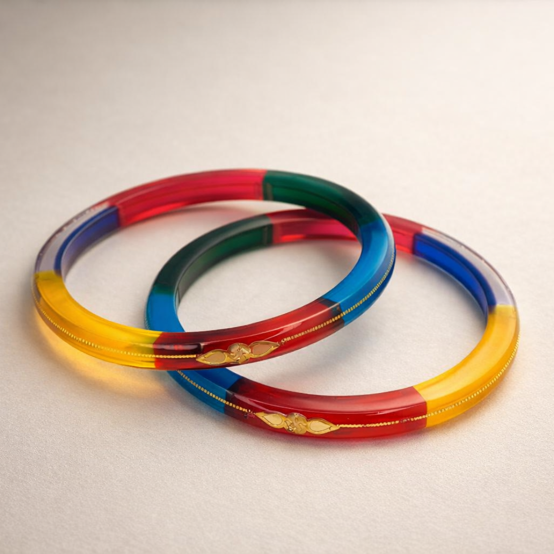 Vibrant Multi-Color Handcrafted Glass Bangle Pair