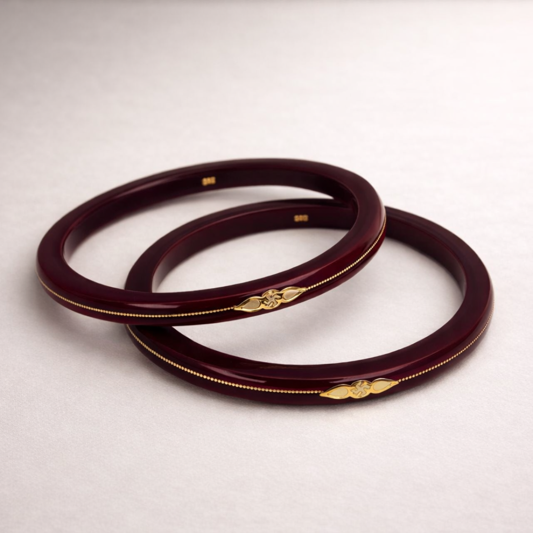 Elegant Deep Maroon Handcrafted Gold Bangles