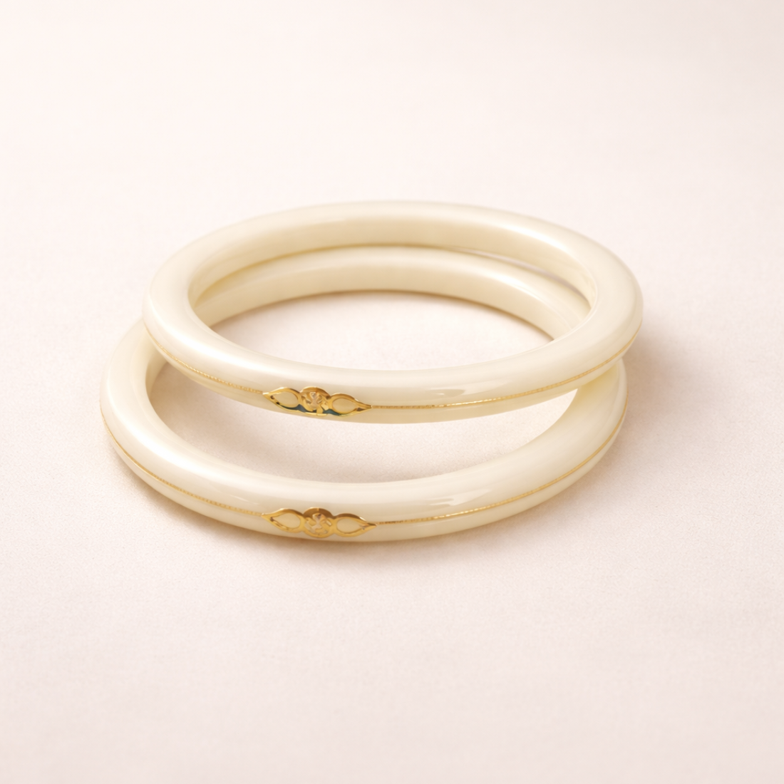 Elegant Gold Inlaid Ivory White Bangles