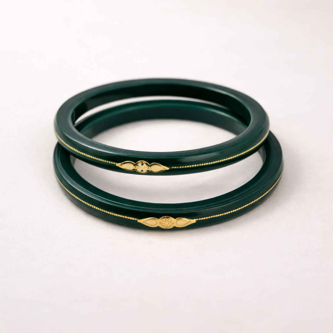 Elegant Deep Green Gold-Accented Traditional Bangles