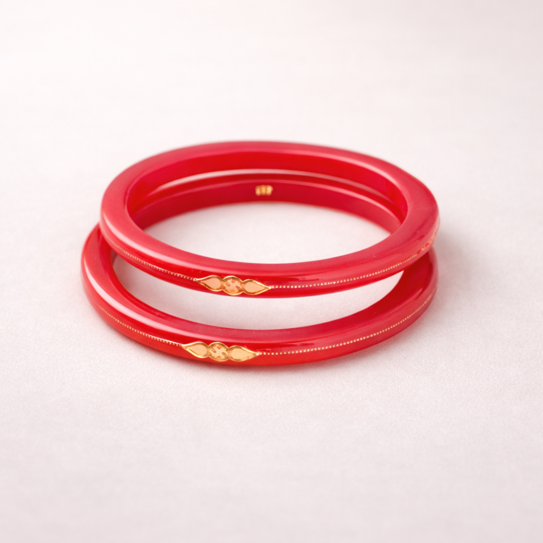 Elegant Gold Red Pola Bangle Set
