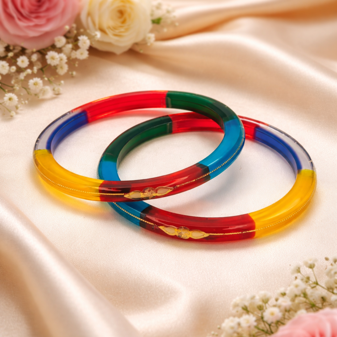 Vibrant Multi-Color Handcrafted Glass Bangle Pair