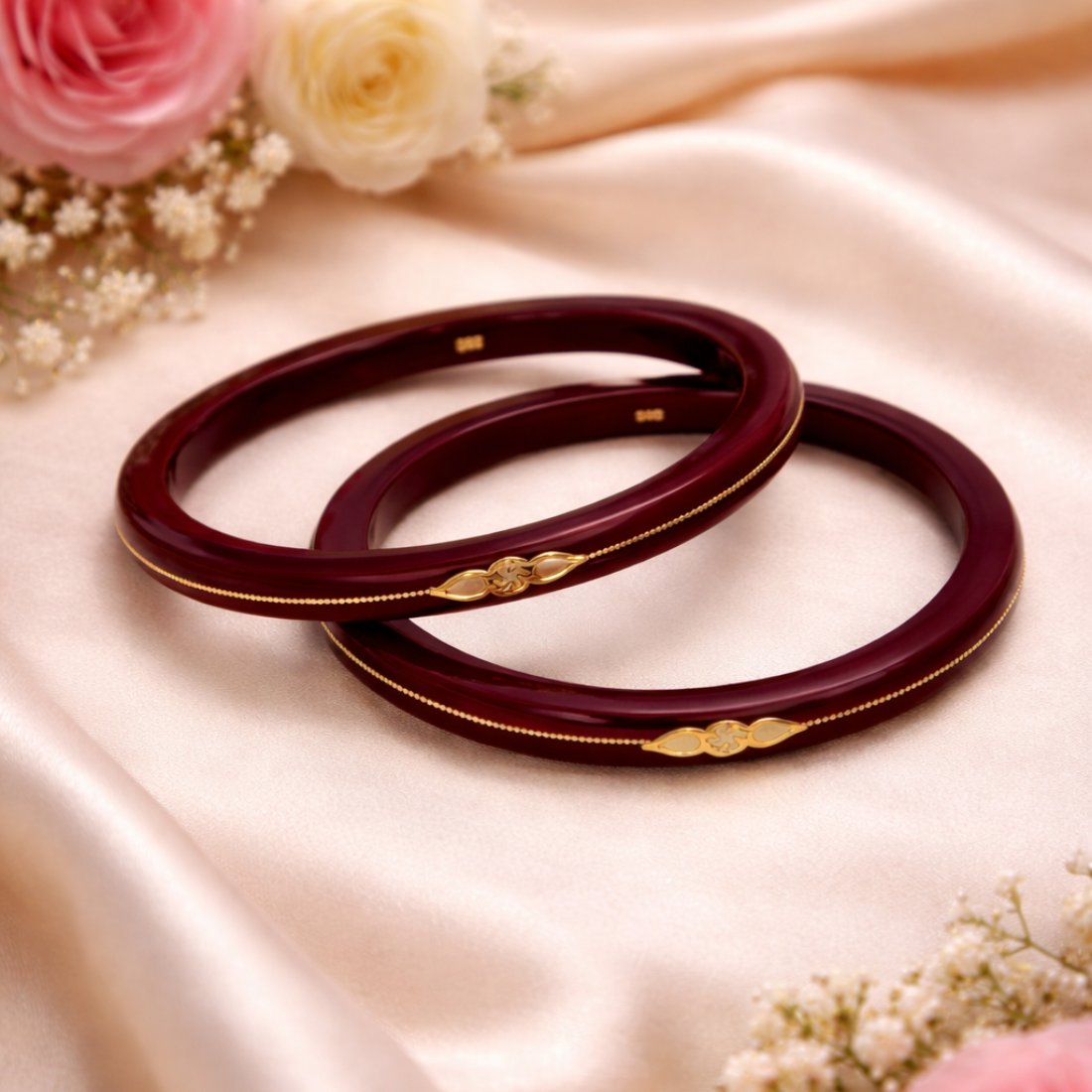 Elegant Deep Maroon Handcrafted Gold Bangles