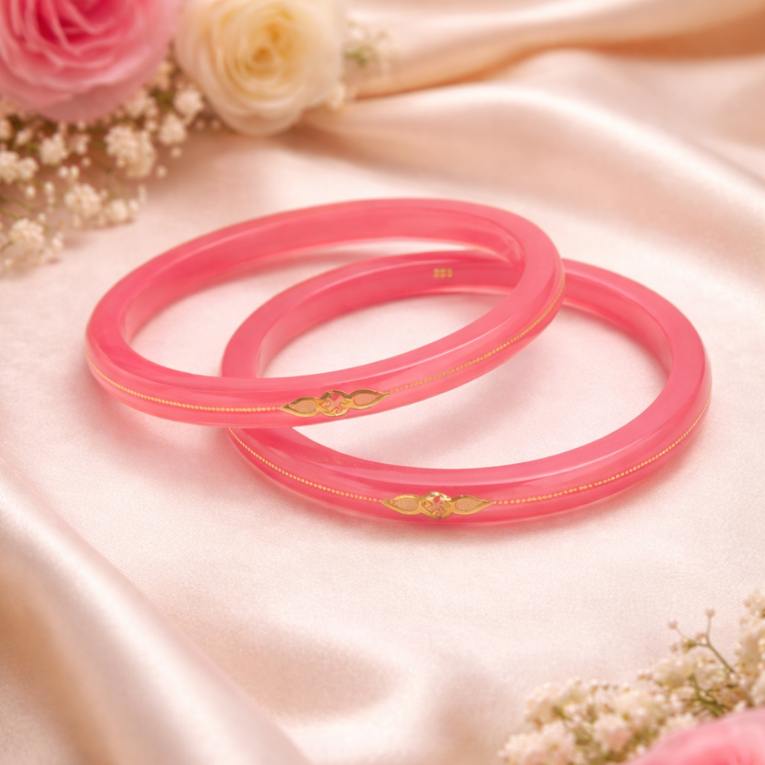 Elegant Pink Bangles with Gold Accents
