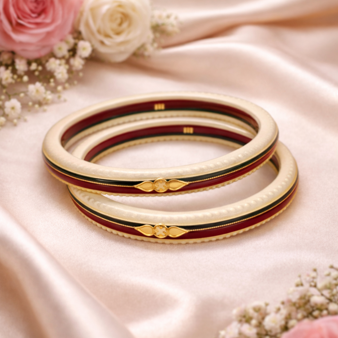 Traditional Gold Ivory Red Green Bangles