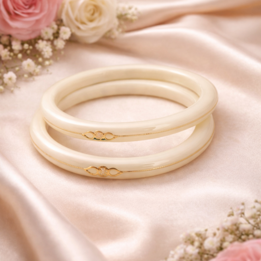 Elegant Gold Inlaid Ivory White Bangles