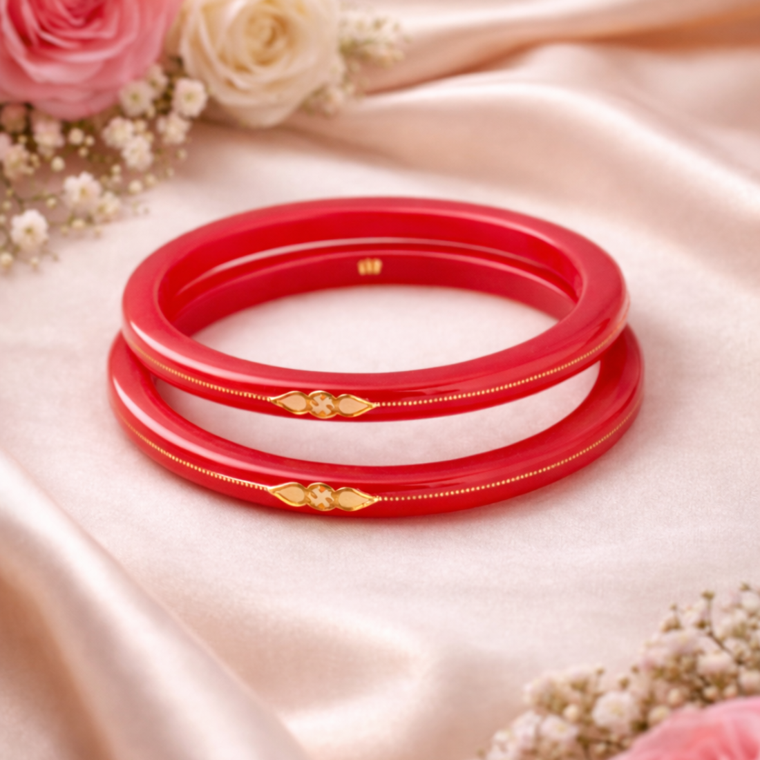 Elegant Gold Red Pola Bangle Set