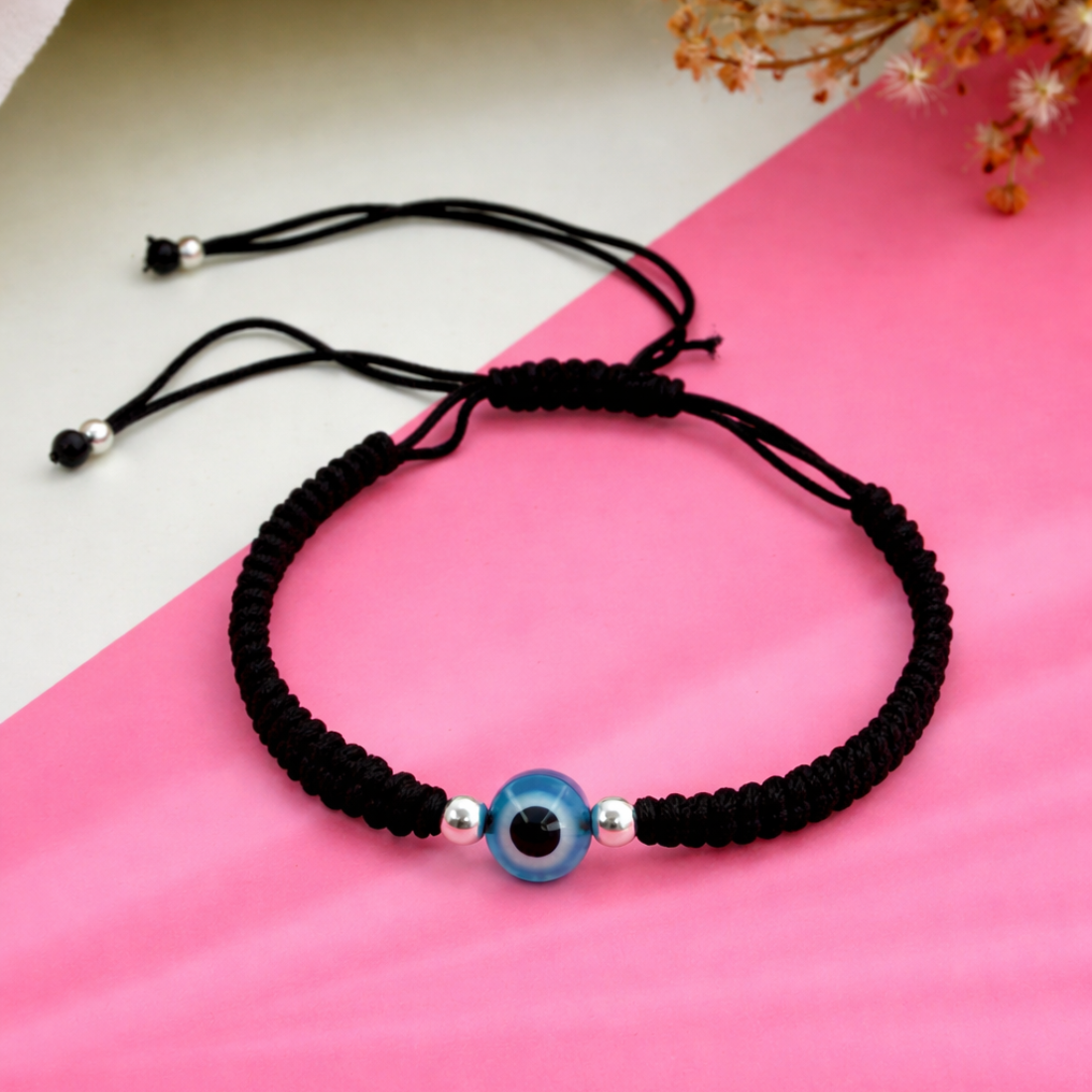 Handcrafted Adjustable Black Cord Evil Eye Bracelet