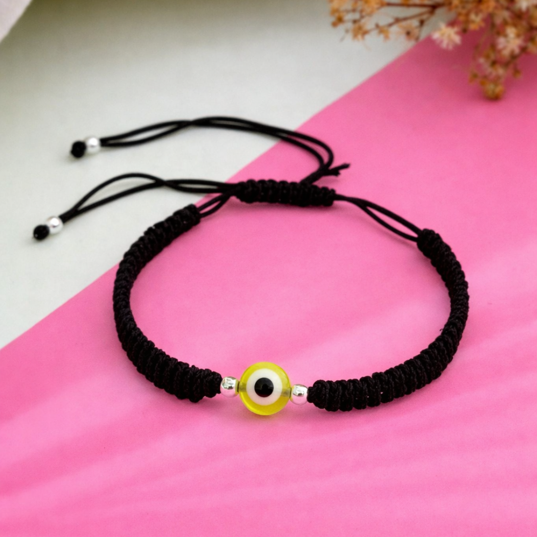 Handcrafted Black Cord Yellow Evil Eye Bracelet