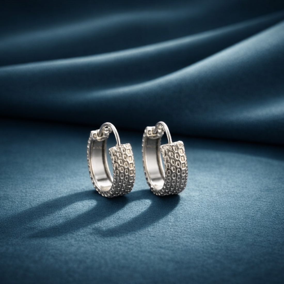 Textured Sterling Silver Huggie Hoop Earrings