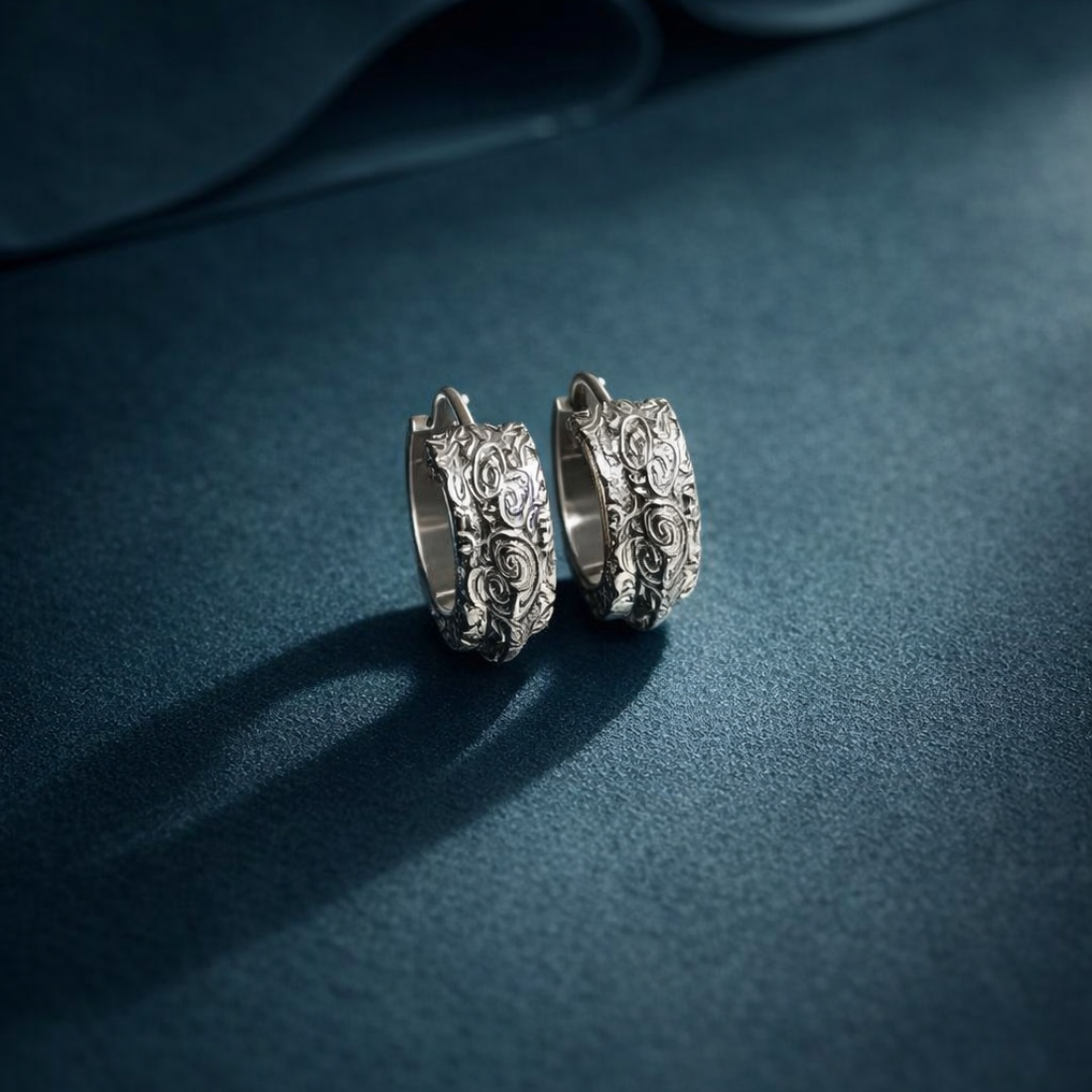 Victorian Scrollwork Sterling Silver Huggie Hoop Earrings