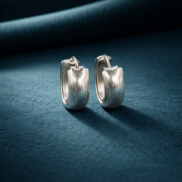 Timeless Brushed Silver Chunky Huggie Hoop Earrings - Balaji Jewellers