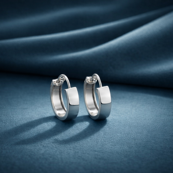 Silver Wide Huggie Hoop Earrings for Modern Elegance - Balaji Jewellers