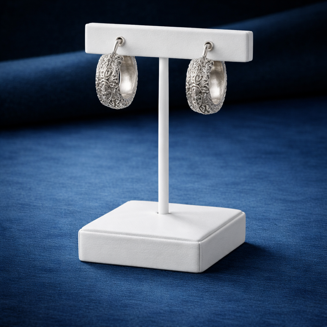 Victorian Scrollwork Sterling Silver Huggie Hoop Earrings