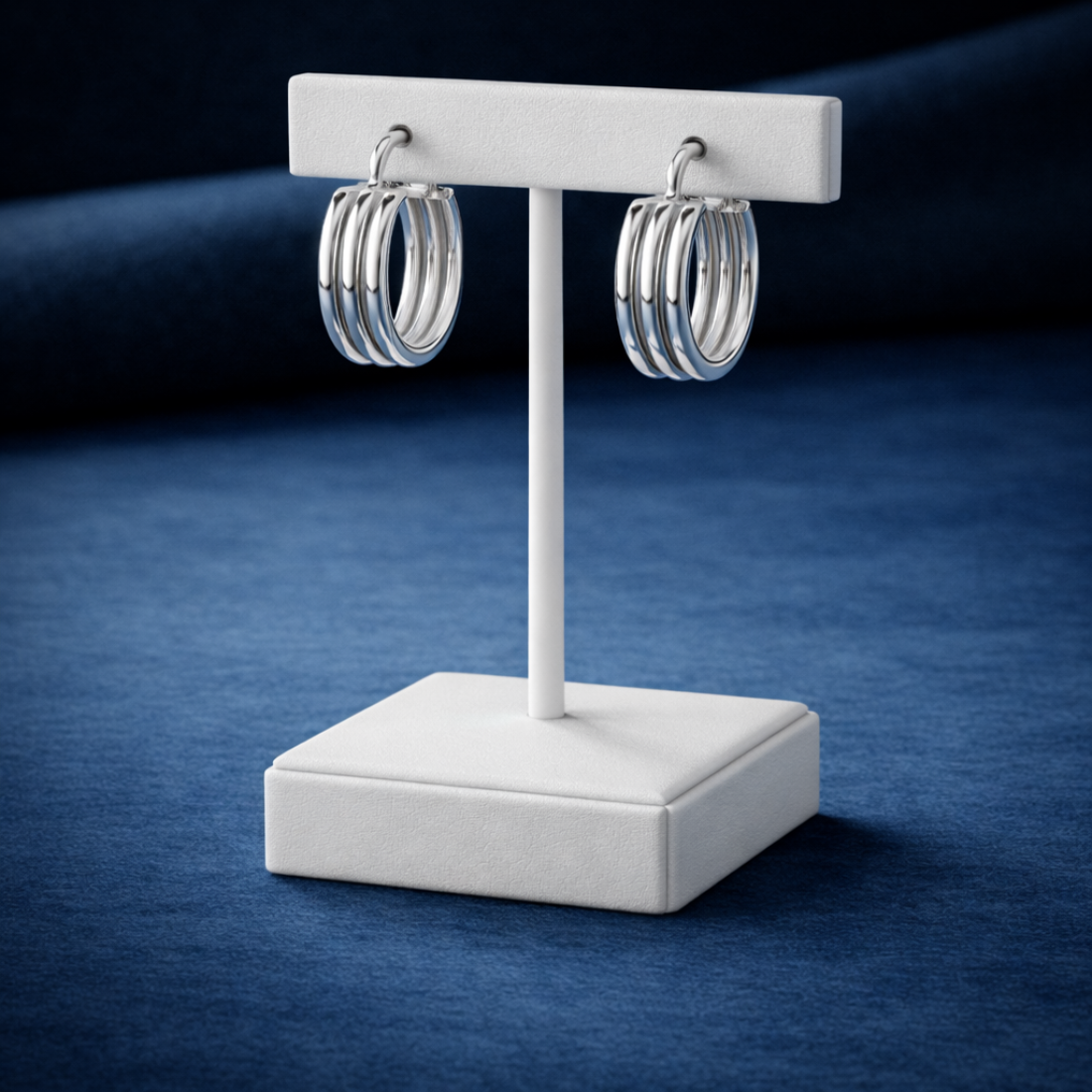 Triple Band Polished Sterling Silver Huggie Hoop Earrings