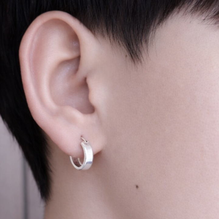 Silver Wide Huggie Hoop Earrings