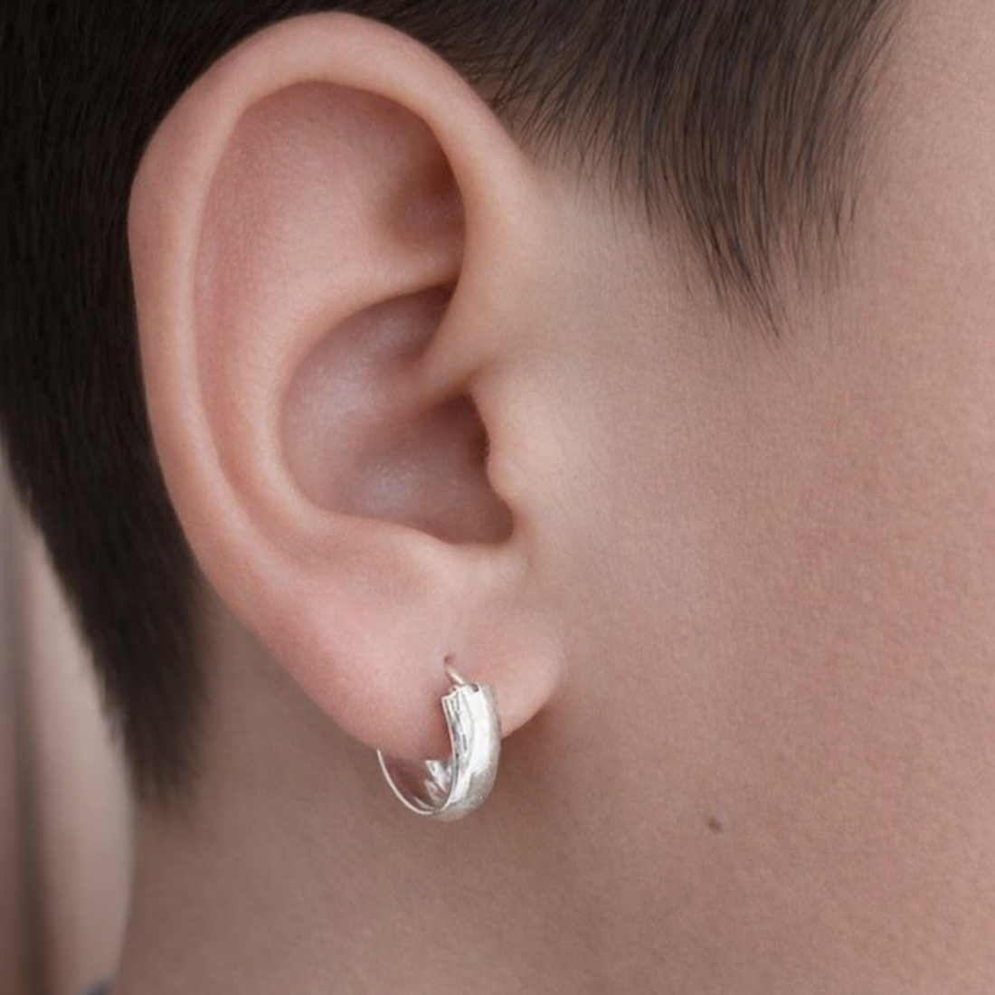 Timeless Brushed Silver Chunky Huggie Hoop Earrings