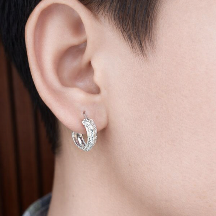 Victorian Scrollwork Sterling Silver Huggie Hoop Earrings