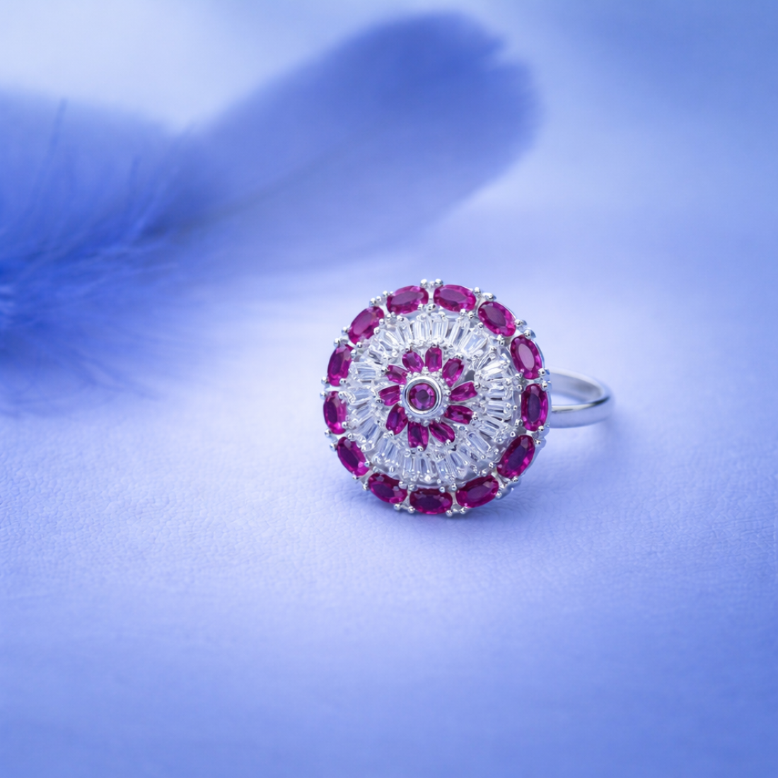 Elegant Ruby and Diamond Starburst Cocktail Ring