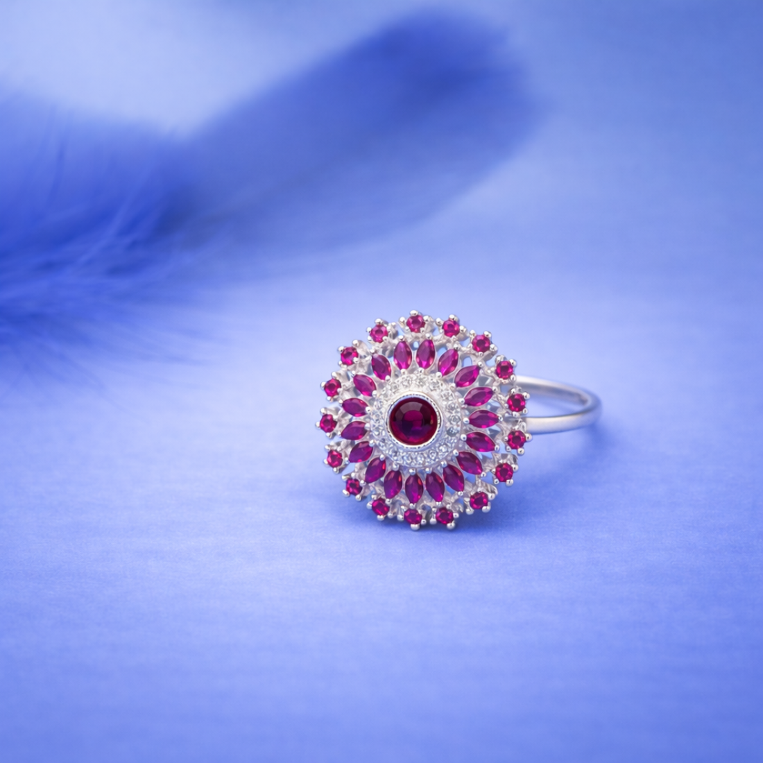 Vintage Sterling Silver Floral Ruby Ring - Balaji Jewellers