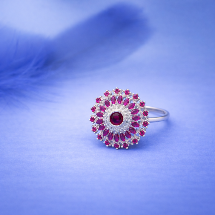 Vintage Sterling Silver Floral Ruby Statement Ring