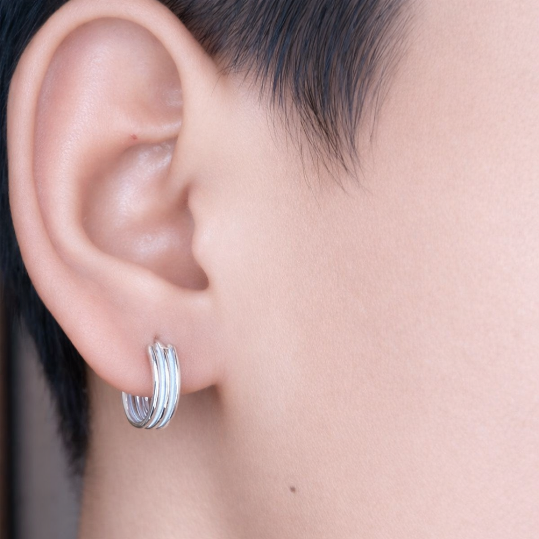 Triple Band Polished Sterling Silver Huggie Hoop Earrings