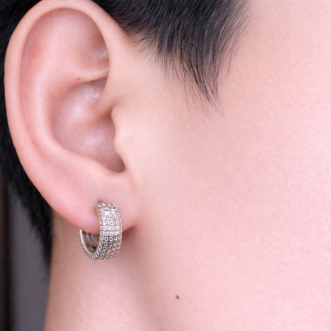 Textured Sterling Silver Huggie Hoop Earrings