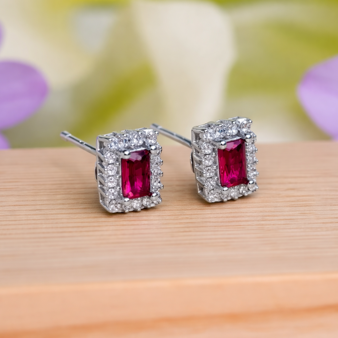Emerald-Cut Ruby Studs by Balaji Jewellers - Balaji Jewellers