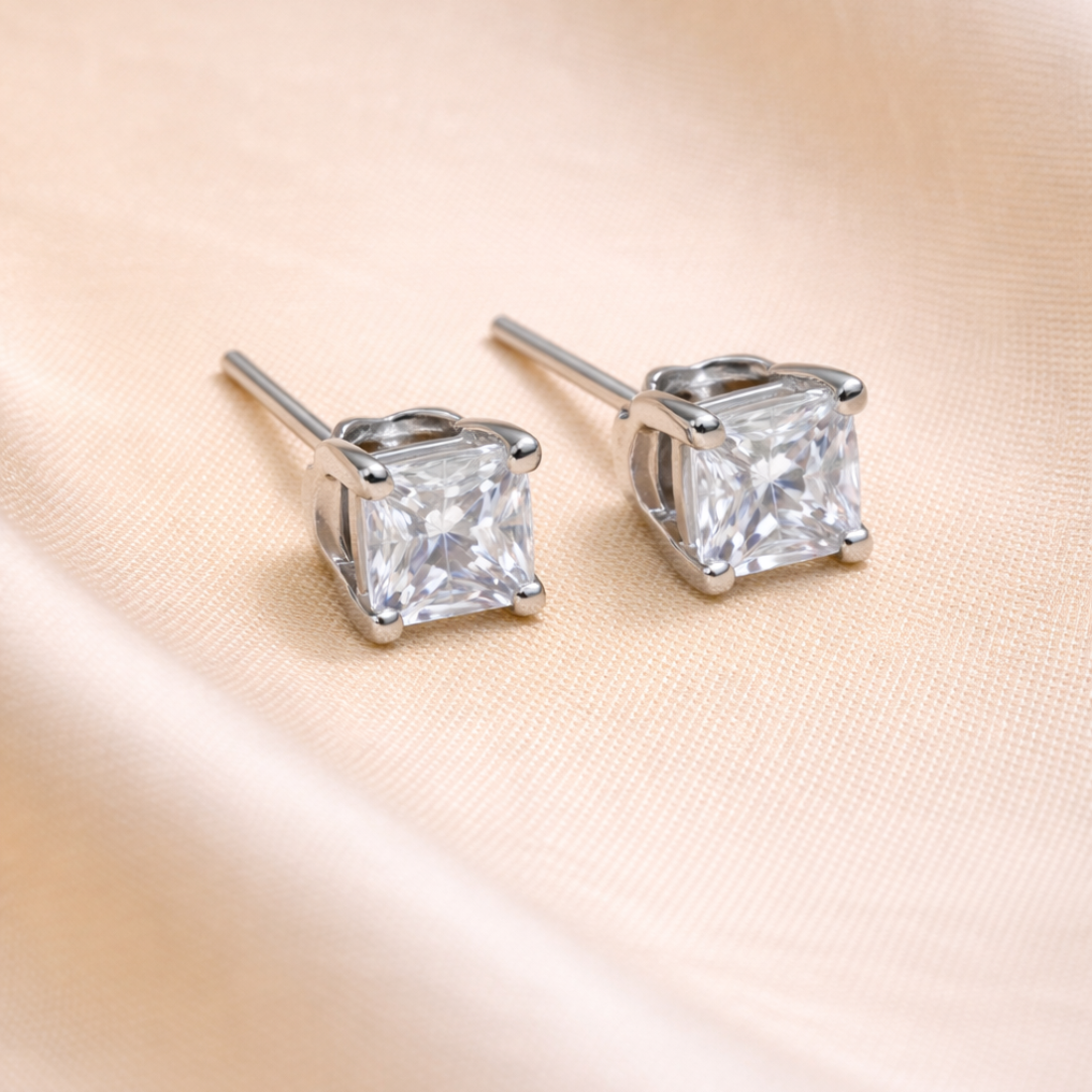 Princess Cut Solitaire Earrings for Modern Elegance - Balaji Jewellers