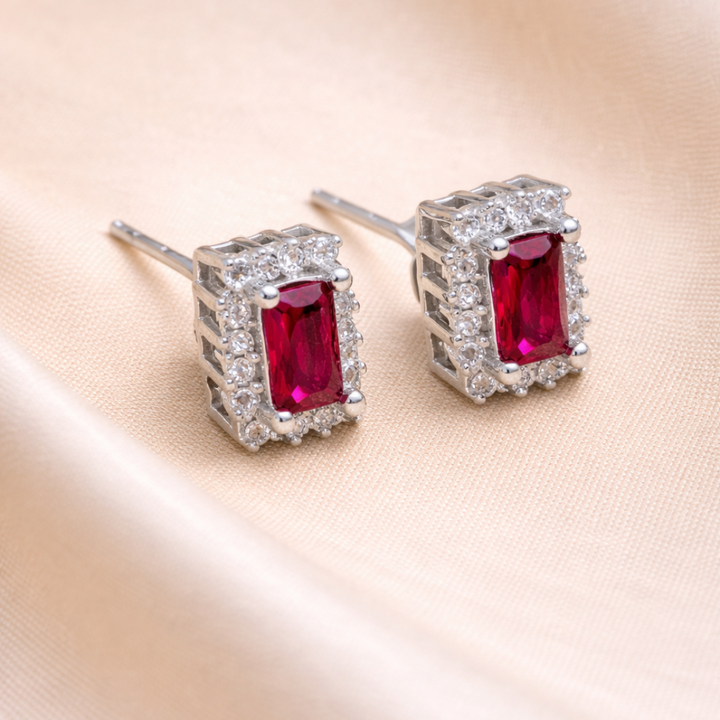 Emerald-Cut Ruby Studs by Balaji Jewellers - Balaji Jewellers