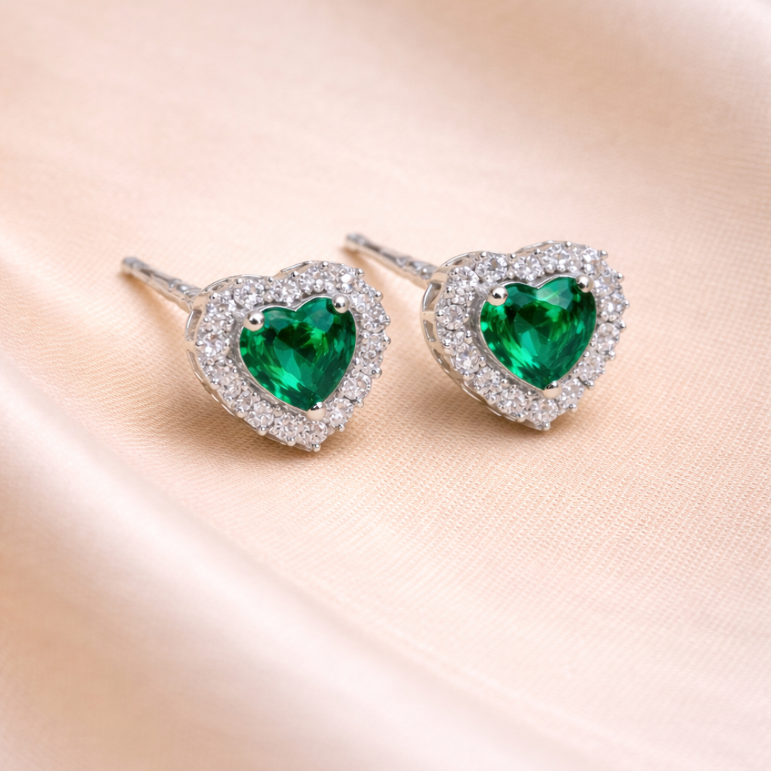 Heart-Cut Emerald Studs by Balaji Jewellers - Balaji Jewellers