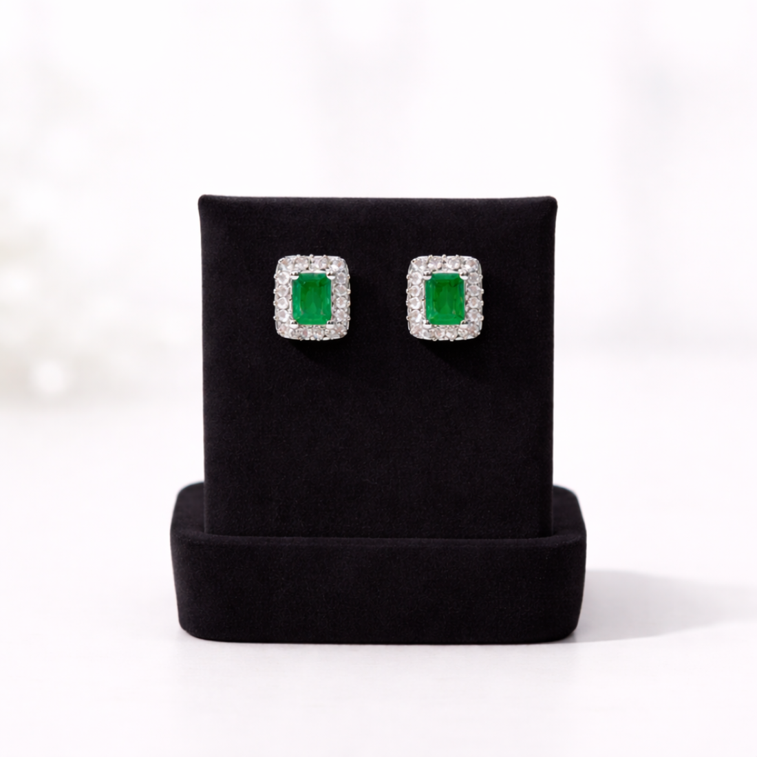Emerald-Cut Emerald Halo Studs for Sophisticated Style - Balaji Jewellers