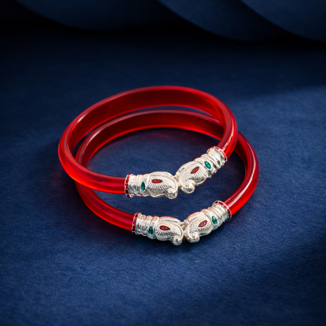 Elegant Red Acrylic Silver Elephant Bangles
