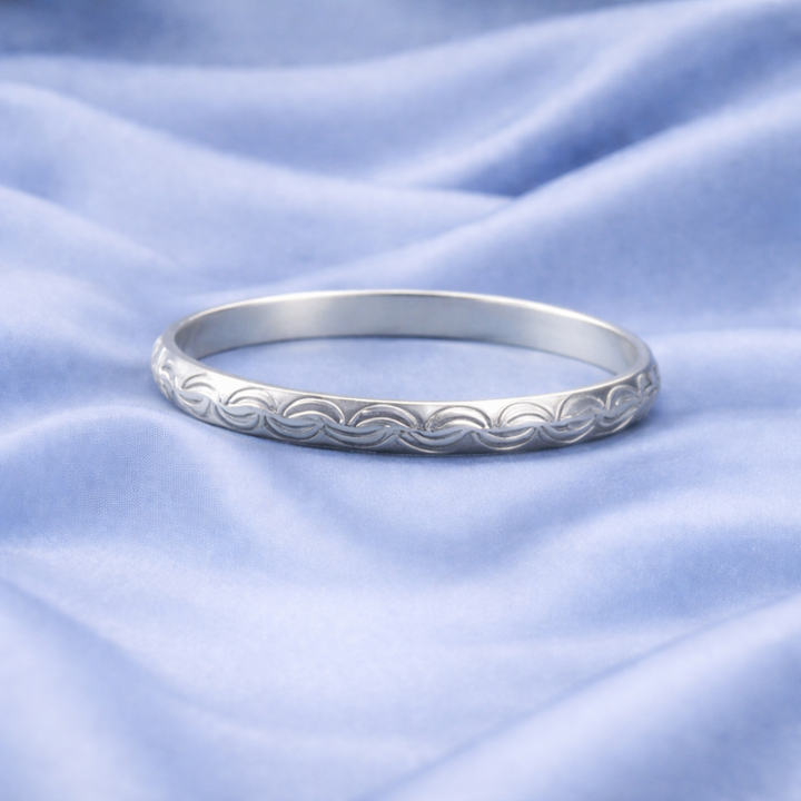 Engraved Sterling Silver Wave Pattern Kada