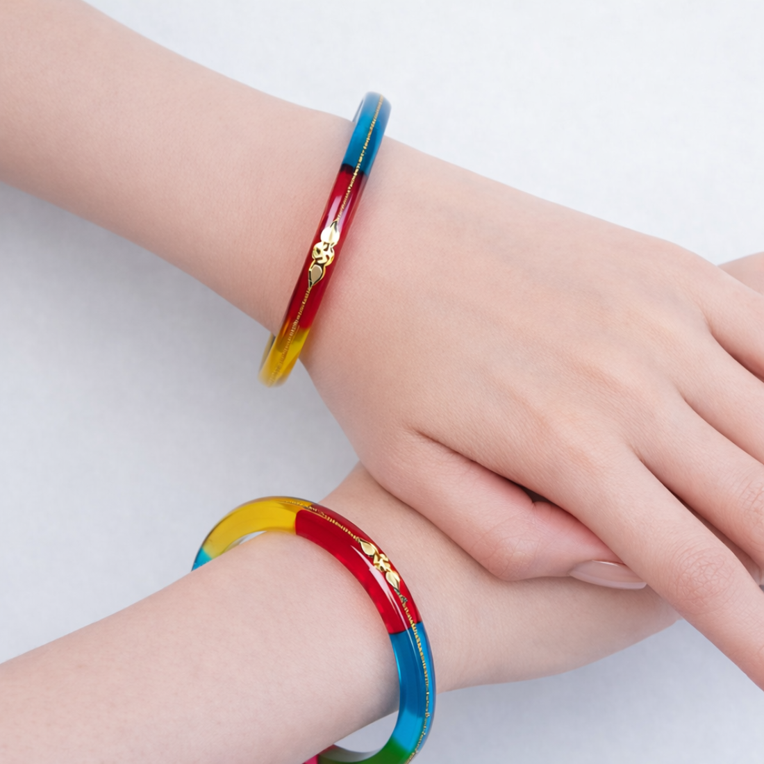 Vibrant Multi-Color Handcrafted Glass Bangle Pair