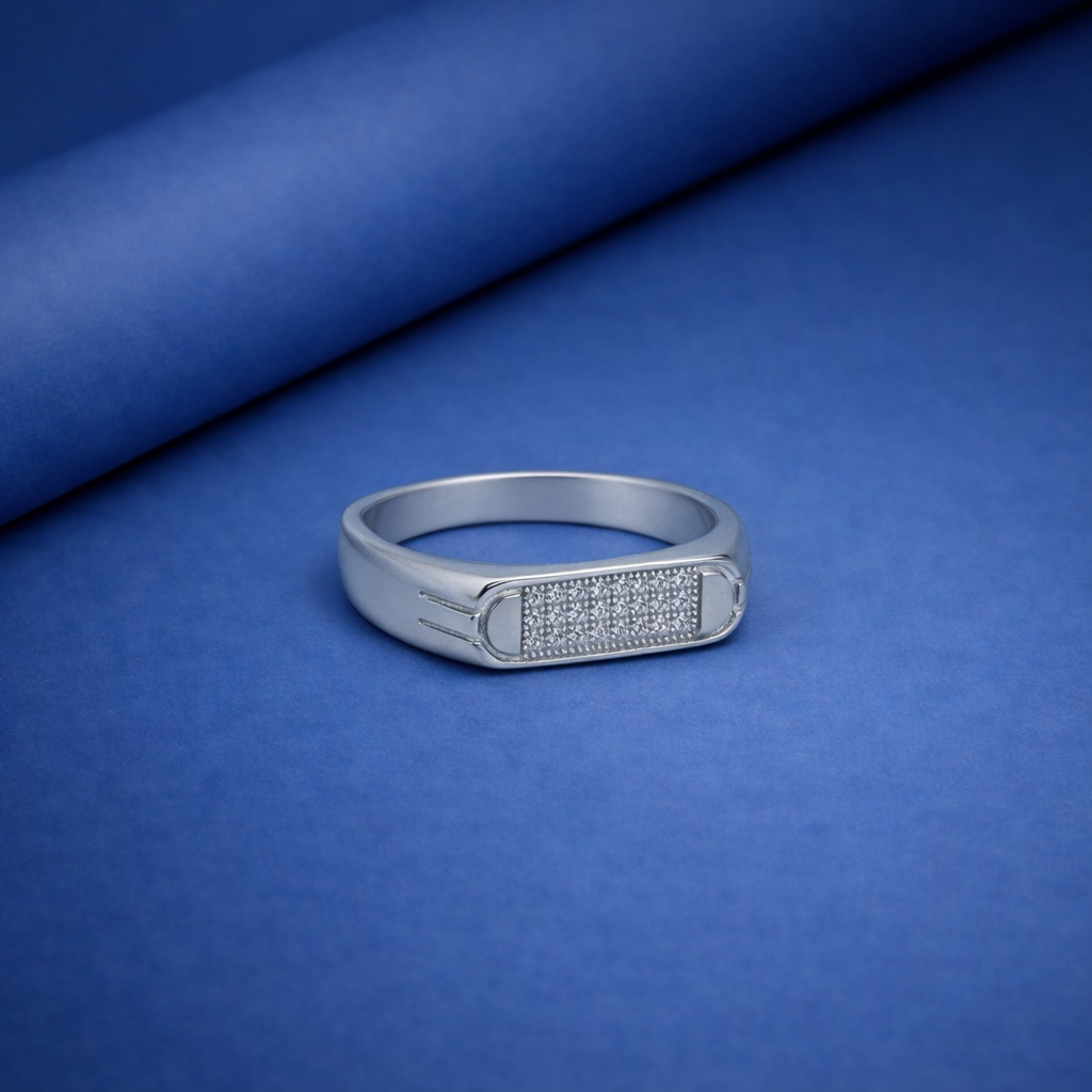 Elegance Defined: Sterling Silver Pave Diamond Rectangular Signet Ring