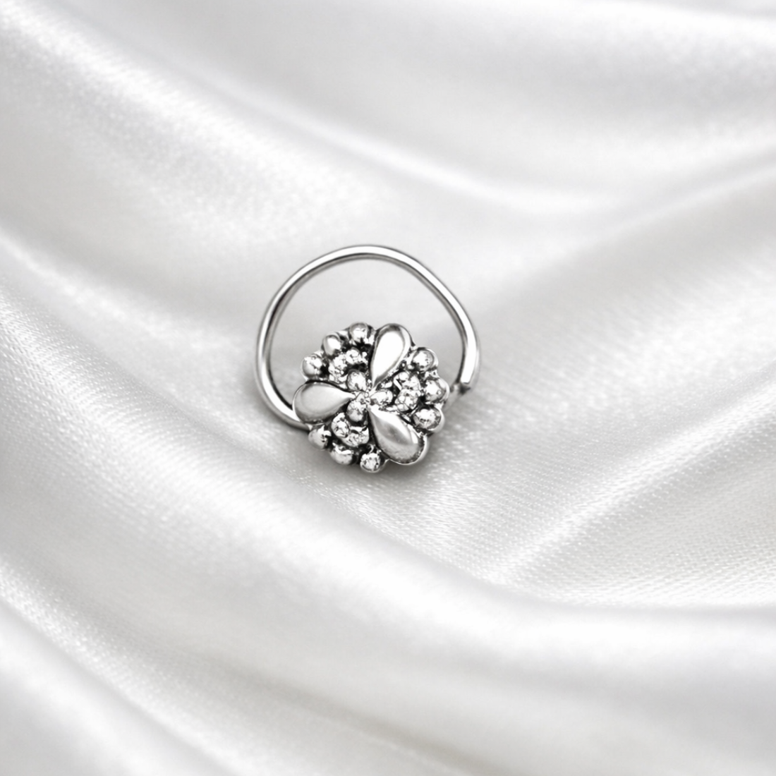 Handcrafted Oxidized Silver Floral Nose Pin