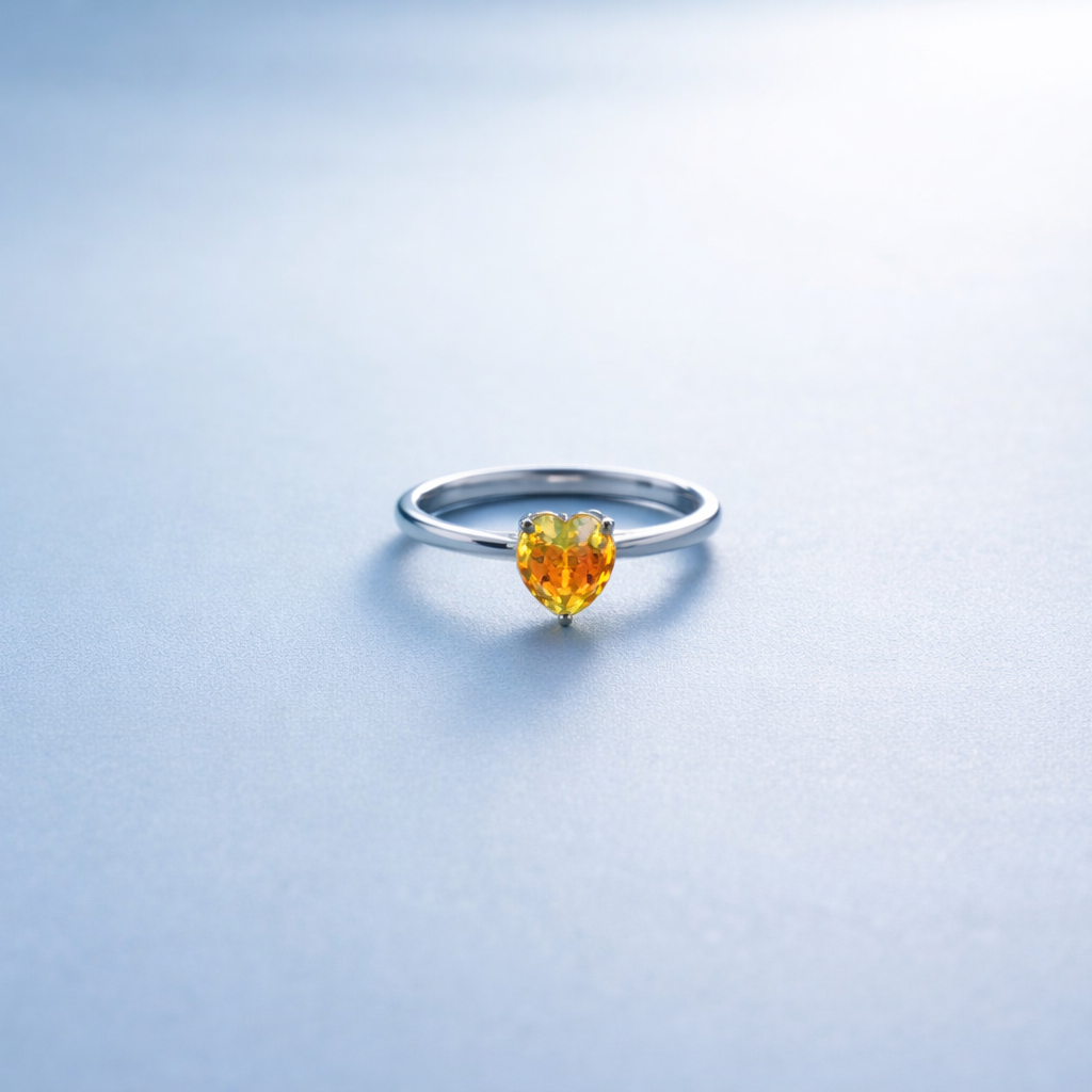 Elegant Heart-Cut Sunstone Silver Promise Ring