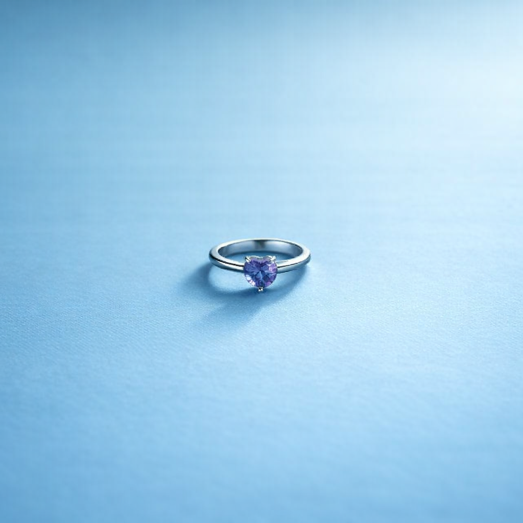 Elegant Heart-Cut Amethyst Silver Solitaire Ring
