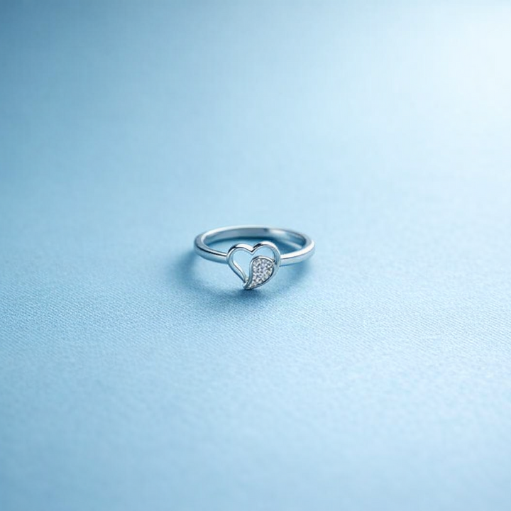Elegant Heart-Shaped Sterling Silver Diamond Ring