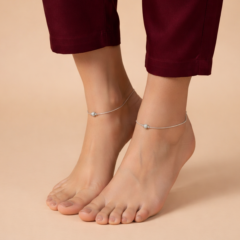 Minimalist Pave-Set Sparkle Silver Anklet - Balaji Jewellers