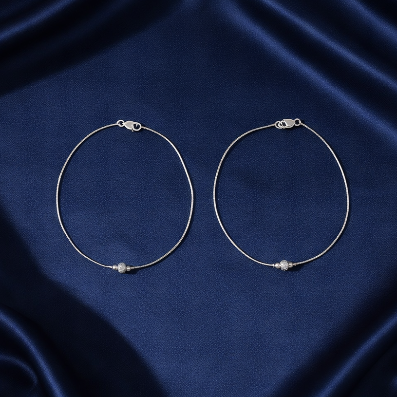 Minimalist Pave-Set Sparkle Silver Anklet - Balaji Jewellers